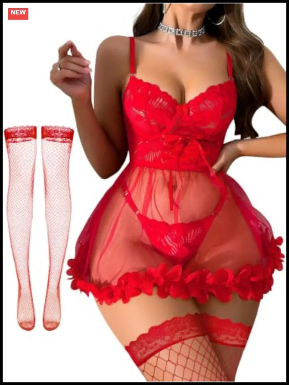 Sexy Lingerie Dress 3 Piece Set Women Nightgown with Thong Underwire Sheer